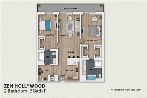 Floor plan for 2 beds, 2 baths, 1643 sqft