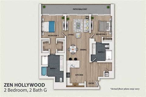 Floor plan for 2 beds, 2 baths, 1634 sqft