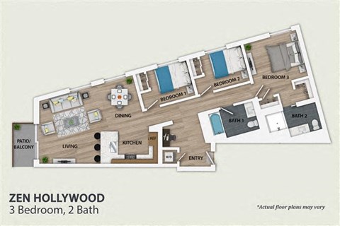 Floor plan for 3 beds, 2 baths, 1463 sqft