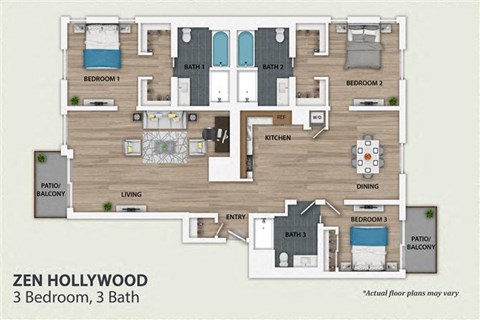 Floor plan for 3 beds, 3 baths, 2130 sqft