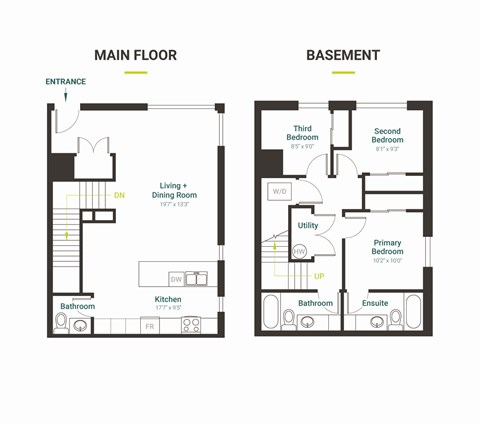 Floor plan for 3 beds, 2.5 baths, 1219 sqft
