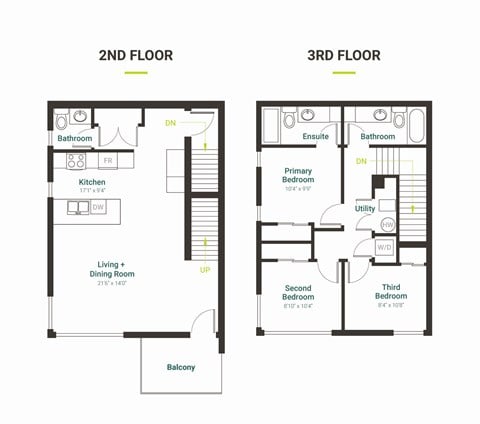 Floor plan for 3 beds, 2.5 baths, 1262 sqft