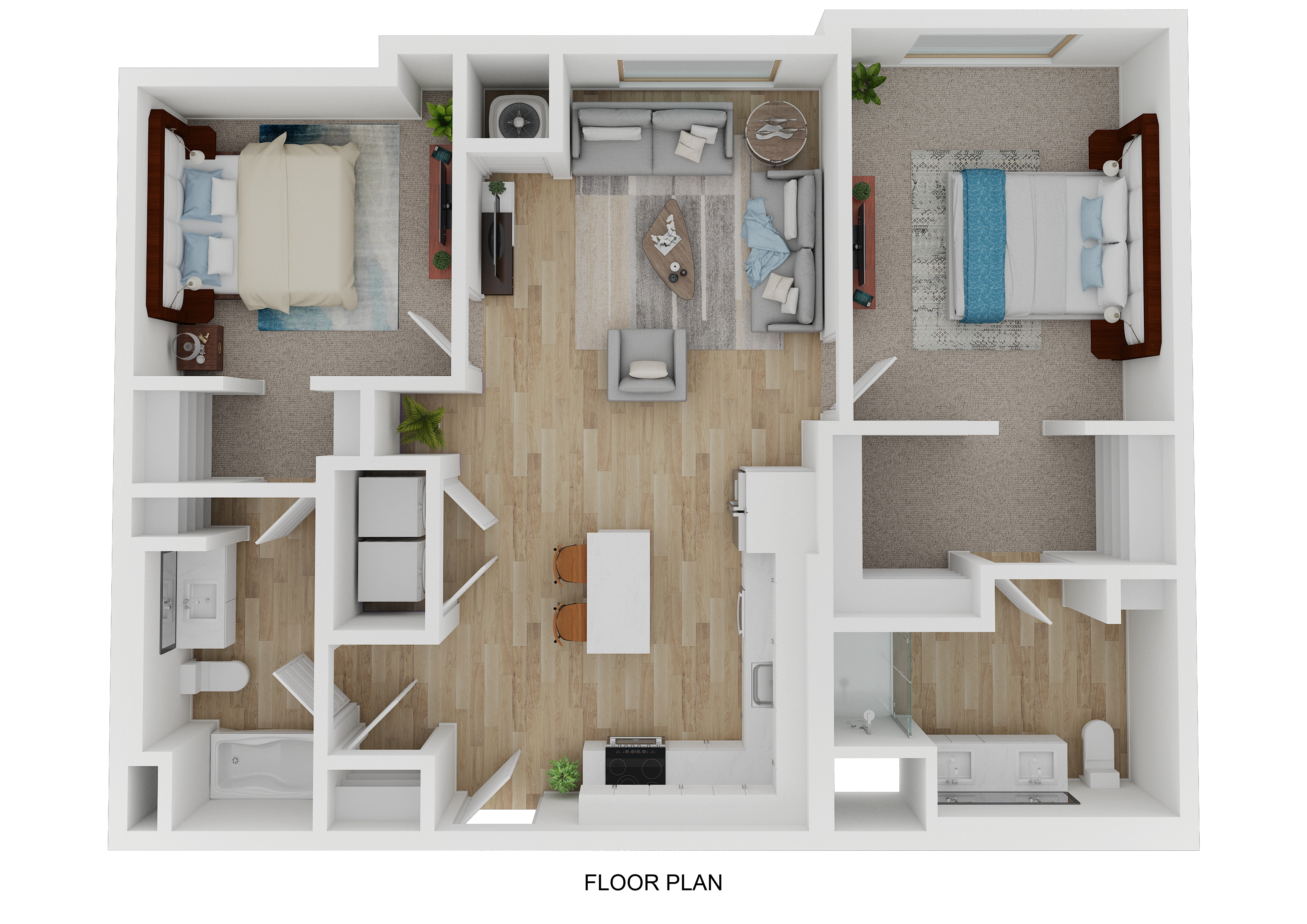 Floor plan for 2 beds, 2 baths, 1069 sqft