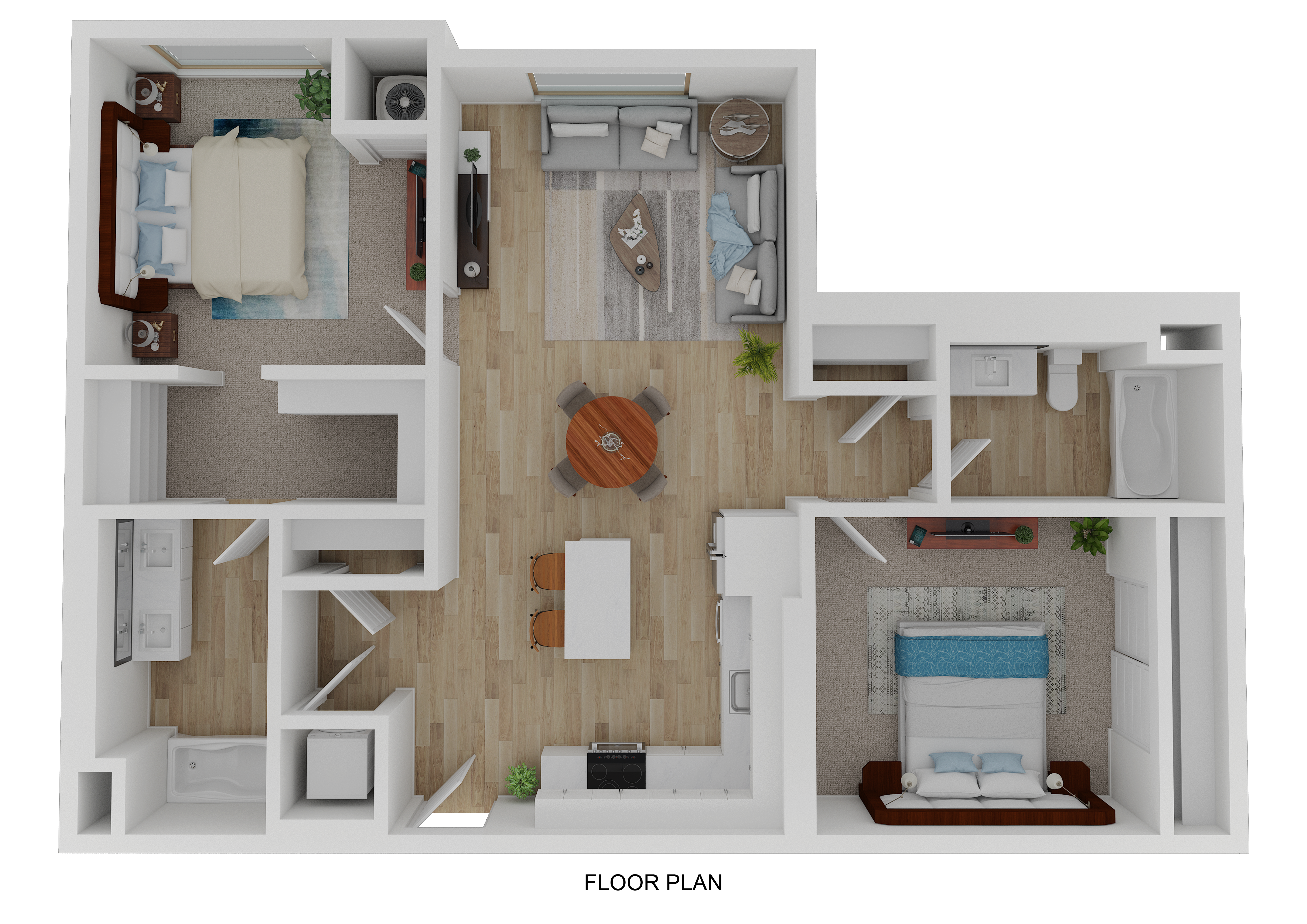Floor plan for 2 beds, 2 baths, 1043 sqft