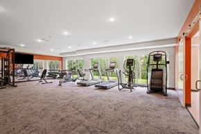 Waconia apartment for rent - a gym with exercise equipment on the floor and large windows