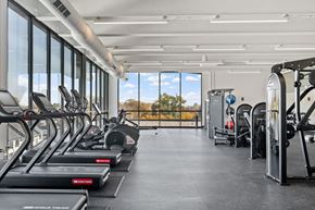 Minneapolis townhouse for rent - a gym with cardio equipment and a view of the outdoors