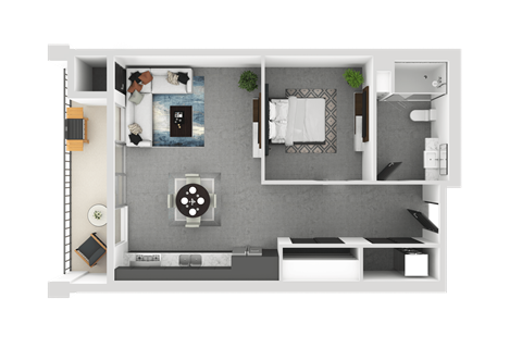 Floor plan for 1 bed, 1 bath, 650 sqft
