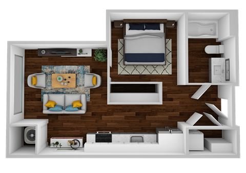 Floor plan for 1 bed, 1 bath, 488 sqft
