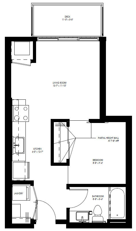 Floor plan for studio, 1 bath, 485 sqft