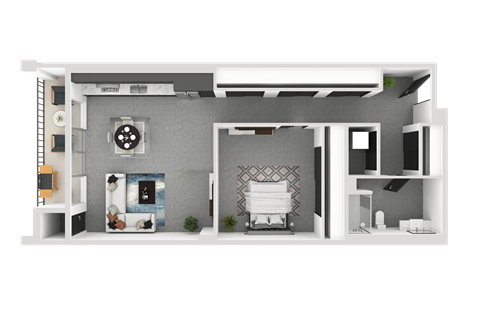 Floor plan for 1 bed, 1 bath, 968 sqft