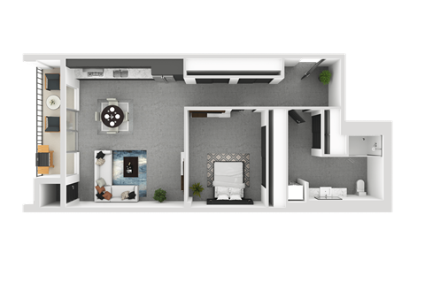 Floor plan for 1 bed, 1 bath, 901 sqft