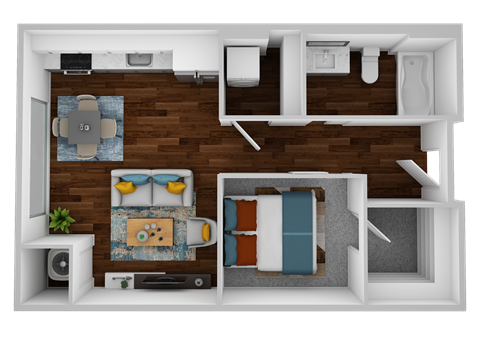 Floor plan for 1 bed, 1 bath, 538 sqft