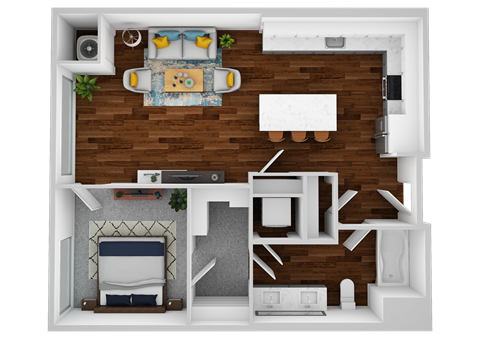 Floor plan for 1 bed, 1 bath, 725 sqft