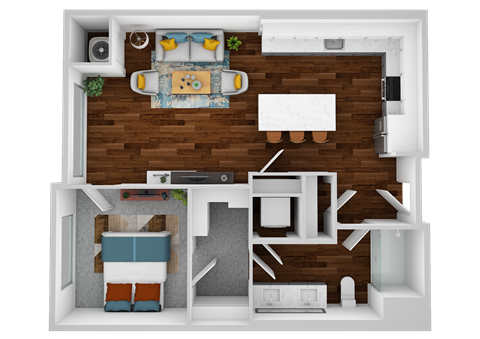 Floor plan for 1 bed, 1 bath, 725 sqft