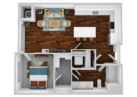 Floor plan for 1 bed, 1 bath, 725 sqft