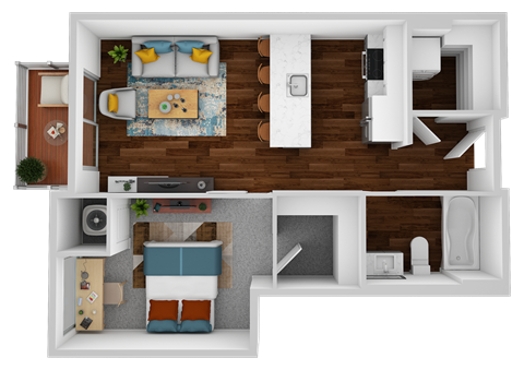 Floor plan for 1 bed, 1 bath, 588 sqft