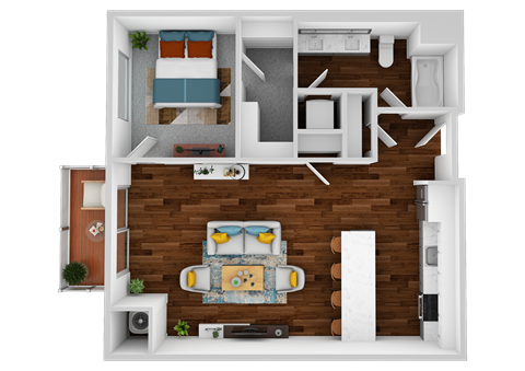 Floor plan for 1 bed, 1 bath, 814 sqft