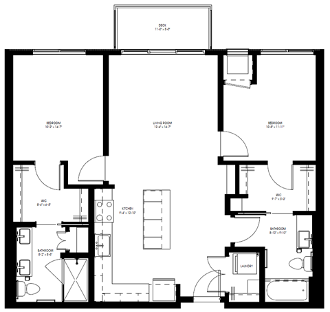 Floor plan for 2 beds, 2 baths, 1015 sqft