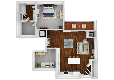 Floor plan for 1 bed, 1 bath, 1064 sqft