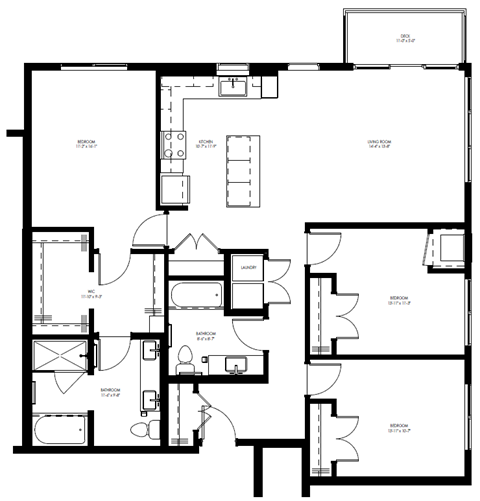 Floor plan for 3 beds, 2 baths, 1440 sqft