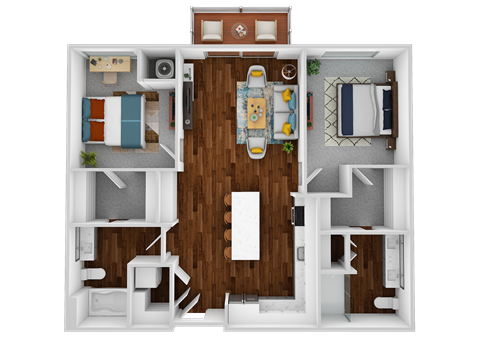Floor plan for 2 beds, 2 baths, 1018 sqft