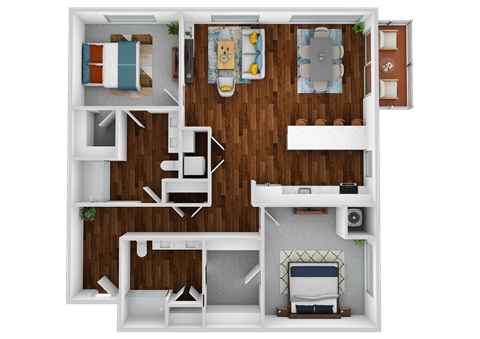 Floor plan for 2 beds, 2 baths, 1348 sqft