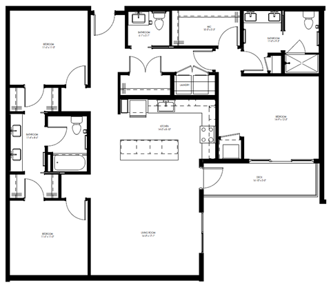 Floor plan for 3 beds, 2 baths, 1557 sqft