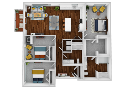 Floor plan for 3 beds, 2 baths, 1478 sqft
