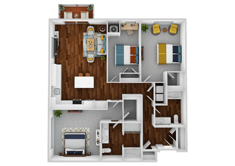 Floor plan for 3 beds, 2 baths, 1512 sqft