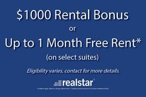 Windsor apartment for rent - A promotional image for a $1000 rental bonus or up to 1 month free rent on select suites.