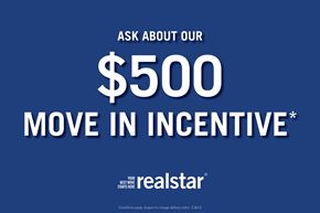 St. Catharines apartment for rent - A blue advertisement for a $500 move-in incentive from Realstar.