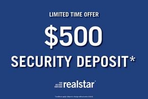 Coquitlam apartment for rent - A blue advertisement for a $500 security deposit offer.