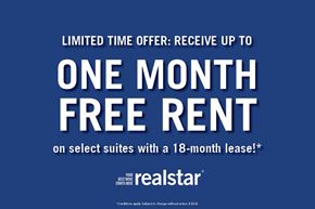 Toronto apartment for rent - A promotional image for a limited time offer of up to one month free rent on select suites with an 18-month lease.