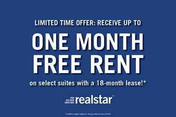Toronto apartment for rent - A promotional image for a limited time offer of up to one month free rent on select suites with an 18-month lease.