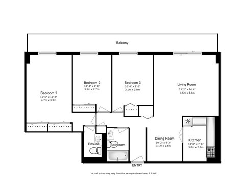 Floor plan for 3 beds, 1.5 baths, 1087 sqft