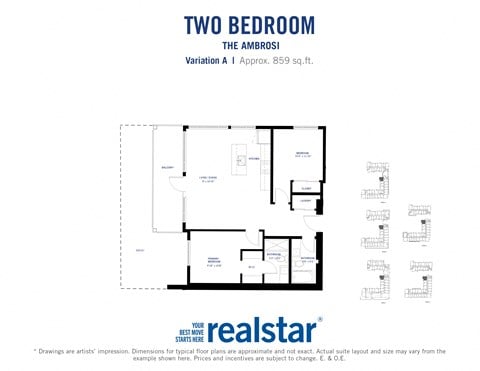 Floor plan for 2 beds, 2 baths, 859 sqft
