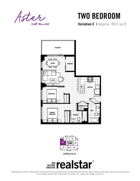 Floor plan for 2 beds, 2 baths, 815 sqft