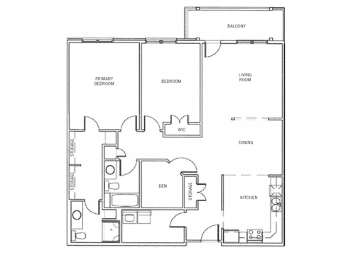 Floor plan for 2 beds, 2 baths, 1308 sqft