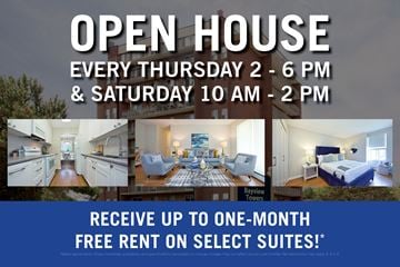 Sarnia apartment for rent - An advertisement for an open house event at Bayview Towers, offering a one-month free rent on select suites.