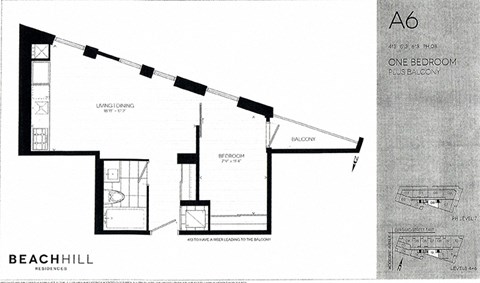 Floor plan for 1 bed, 1 bath, 483 sqft