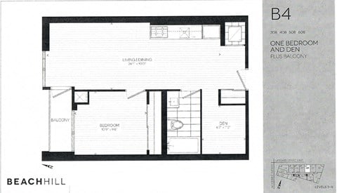 Floor plan for 1 bed, 1 bath, 558 sqft