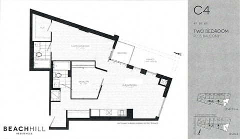 Floor plan for 2 beds, 2 baths, 870 sqft