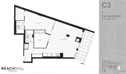 Floor plan for 2 beds, 2 baths