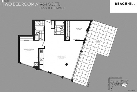 Floor plan for 2 beds, 2 baths, 964 sqft