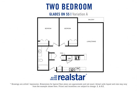 Floor plan for 2 beds, 1 bath, 920 sqft