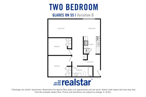 Floor plan for 2 beds, 1 bath, 920 sqft