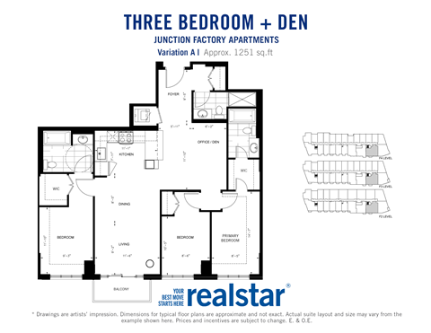 Floor plan for 3 beds, 3 baths, 1254 sqft