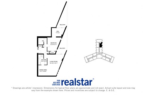 Floor plan for 1 bed, 1 bath, 900 sqft