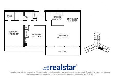 Floor plan for 2 beds, 1 bath, 1020 sqft