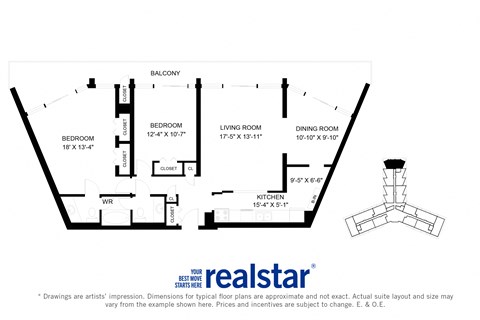 Floor plan for 2 beds, 1 bath, 1192 sqft